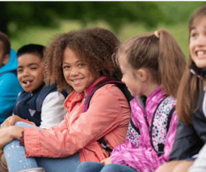 school children waiting outside