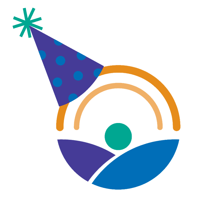 Untitled design (91) Families Rising logo with a colorful birthday hat on top