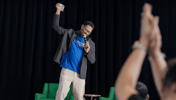 Keynote speaker presenting at a child welfare annual conference