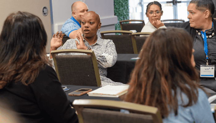 Child welfare professional participating in an online learning session